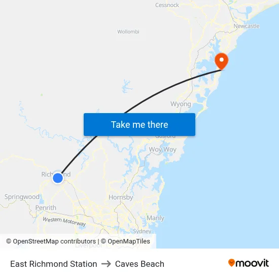 East Richmond Station to Caves Beach map