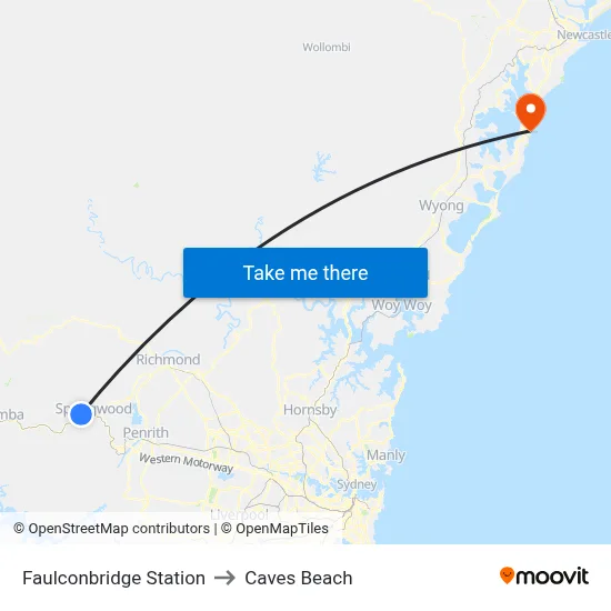 Faulconbridge Station to Caves Beach map