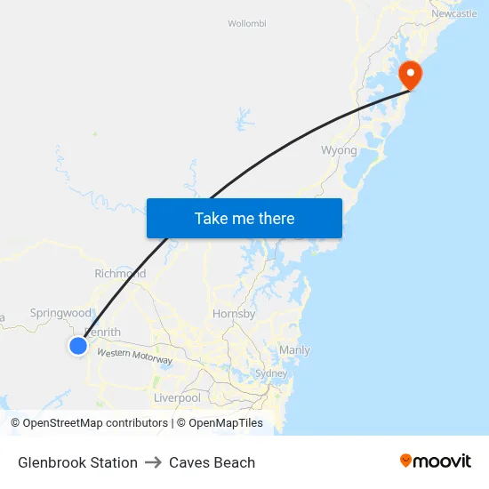 Glenbrook Station to Caves Beach map