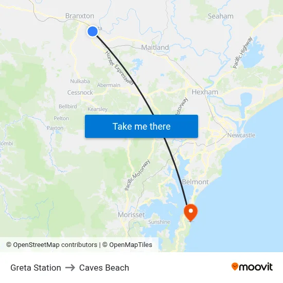 Greta Station to Caves Beach map
