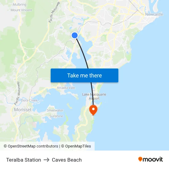 Teralba Station to Caves Beach map