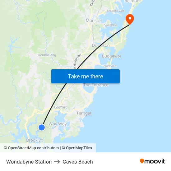 Wondabyne Station to Caves Beach map
