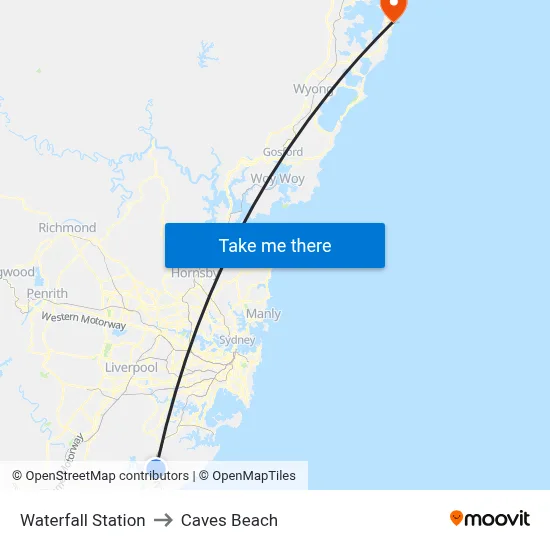 Waterfall Station to Caves Beach map