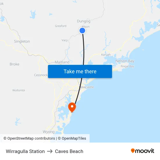 Wirragulla Station to Caves Beach map