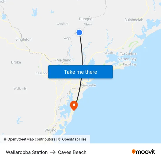 Wallarobba Station to Caves Beach map