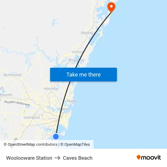 Woolooware Station to Caves Beach map