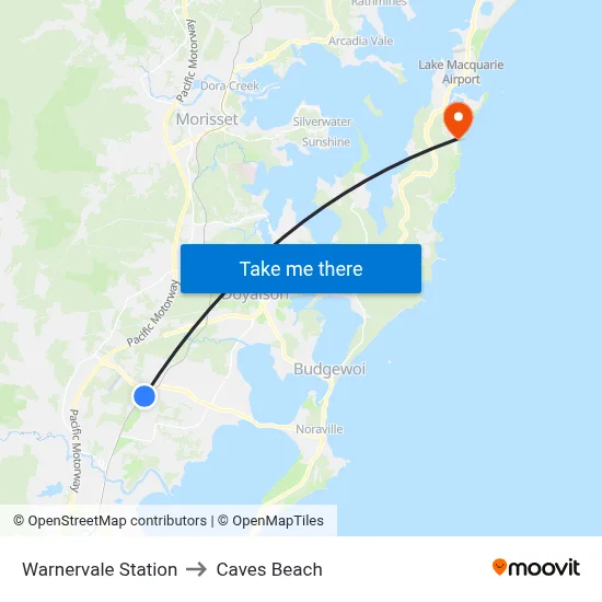 Warnervale Station to Caves Beach map