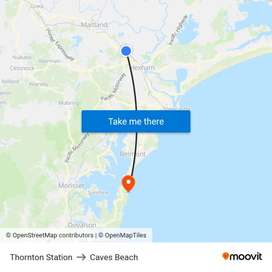 Thornton Station to Caves Beach map