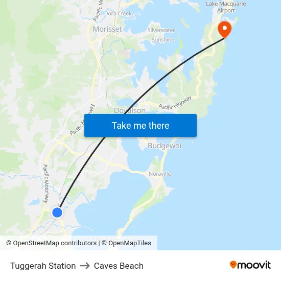 Tuggerah Station to Caves Beach map