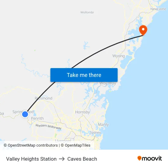 Valley Heights Station to Caves Beach map