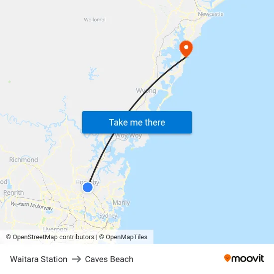 Waitara Station to Caves Beach map