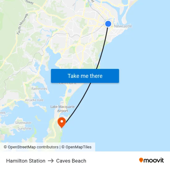 Hamilton Station to Caves Beach map