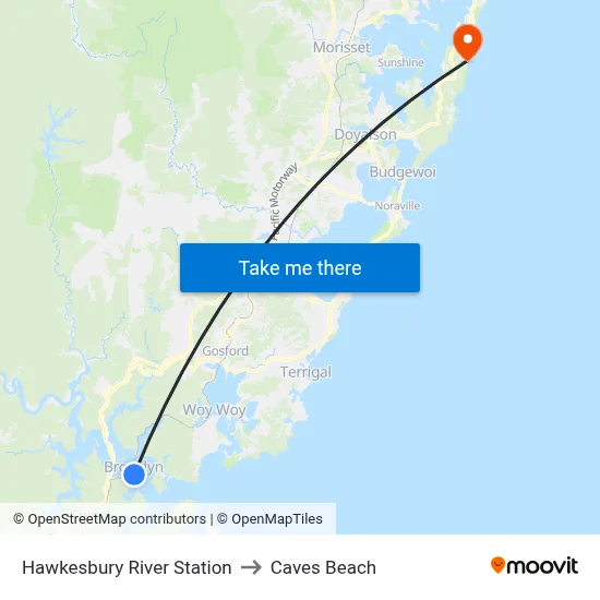 Hawkesbury River Station to Caves Beach map