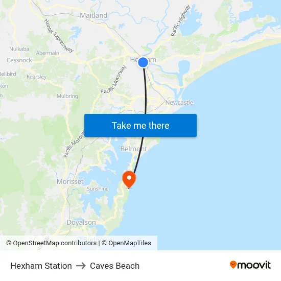 Hexham Station to Caves Beach map
