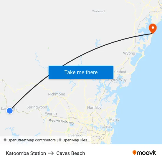 Katoomba Station to Caves Beach map