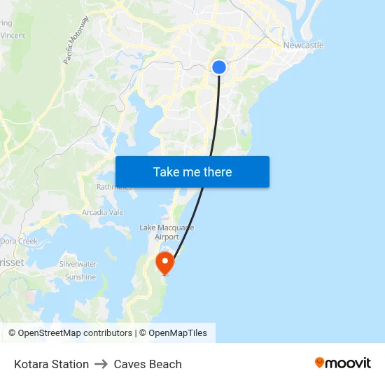 Kotara Station to Caves Beach map