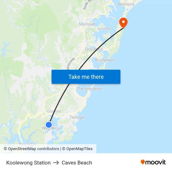 Koolewong Station to Caves Beach map