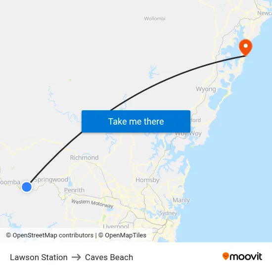 Lawson Station to Caves Beach map
