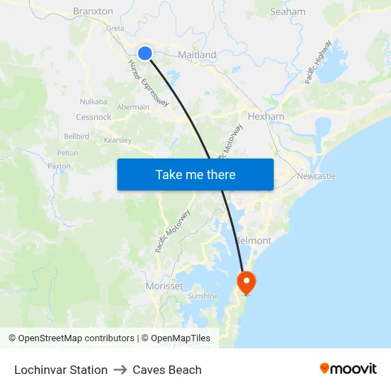 Lochinvar Station to Caves Beach map
