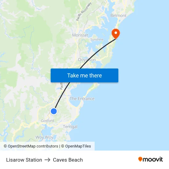 Lisarow Station to Caves Beach map