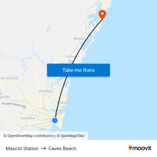 Mascot Station to Caves Beach map