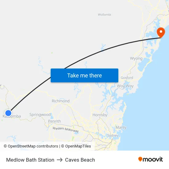 Medlow Bath Station to Caves Beach map