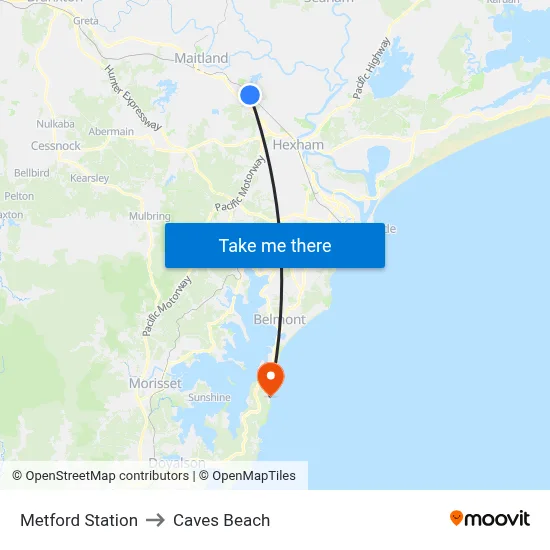 Metford Station to Caves Beach map