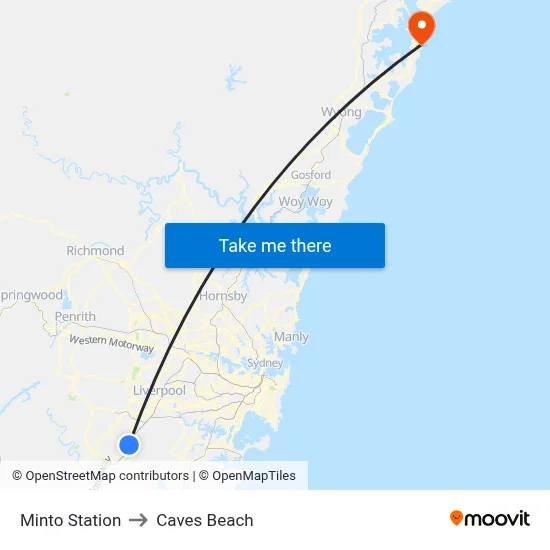 Minto Station to Caves Beach map