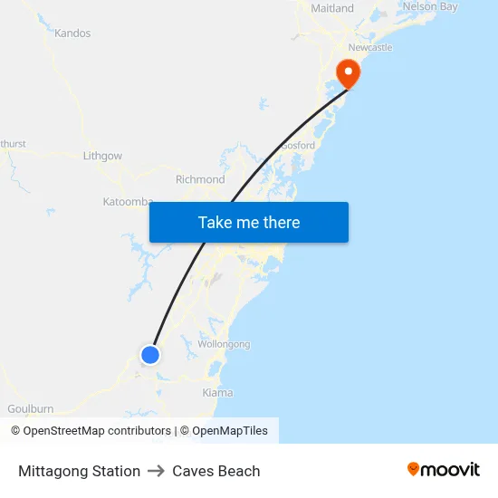 Mittagong Station to Caves Beach map
