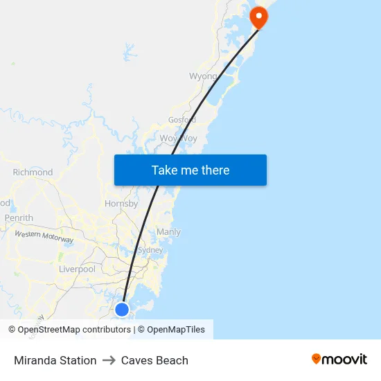 Miranda Station to Caves Beach map