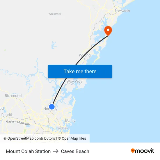 Mount Colah Station to Caves Beach map
