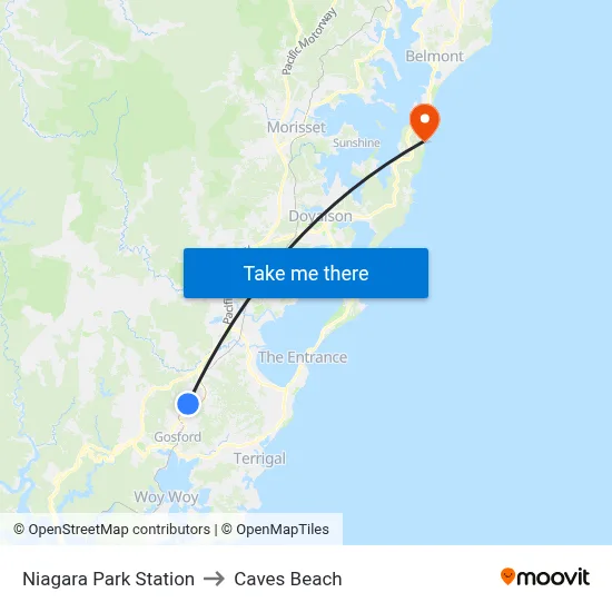 Niagara Park Station to Caves Beach map