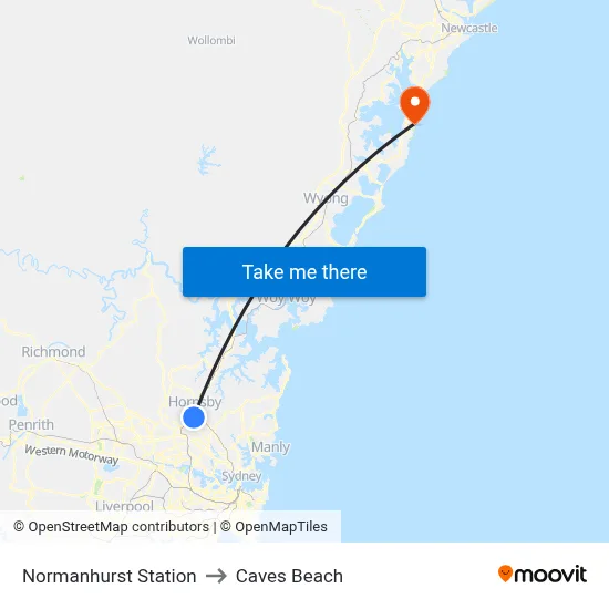 Normanhurst Station to Caves Beach map