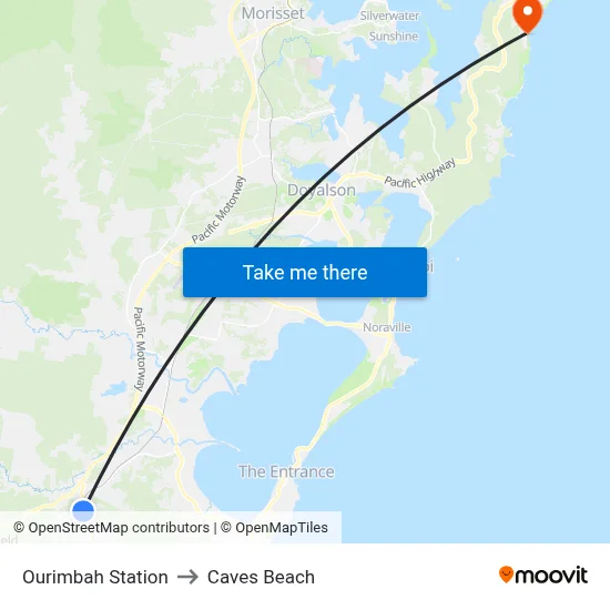 Ourimbah Station to Caves Beach map
