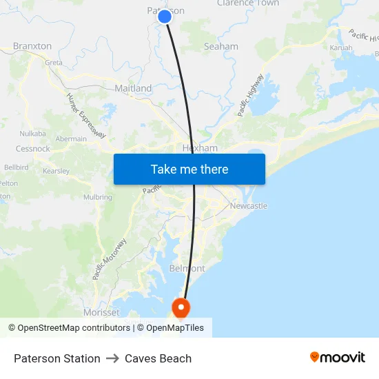 Paterson Station to Caves Beach map