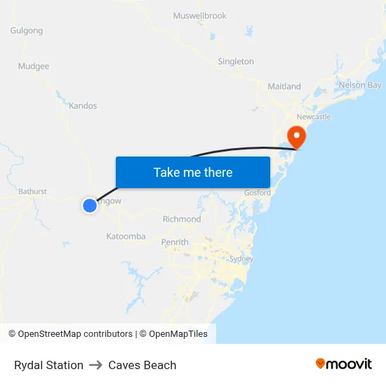 Rydal Station to Caves Beach map