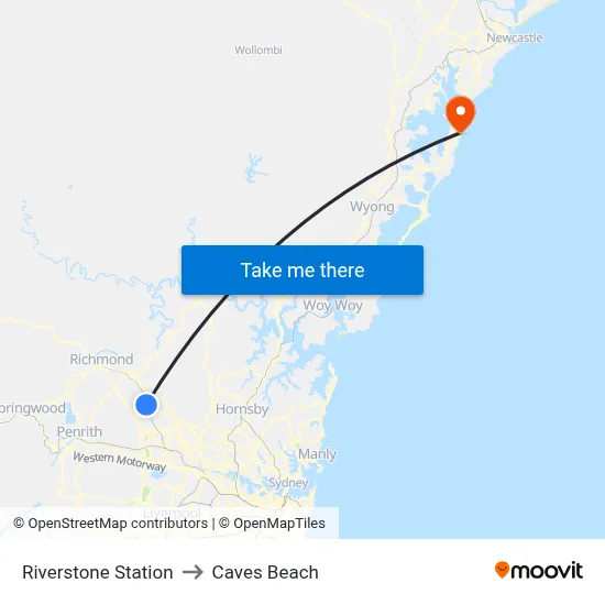 Riverstone Station to Caves Beach map