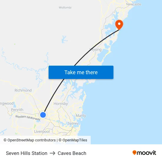 Seven Hills Station to Caves Beach map