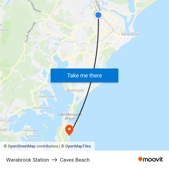 Warabrook Station to Caves Beach map