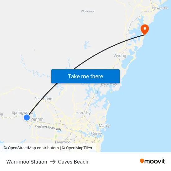 Warrimoo Station to Caves Beach map