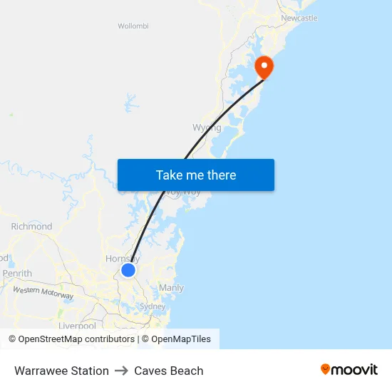 Warrawee Station to Caves Beach map