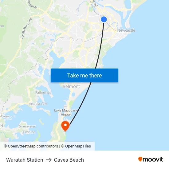 Waratah Station to Caves Beach map