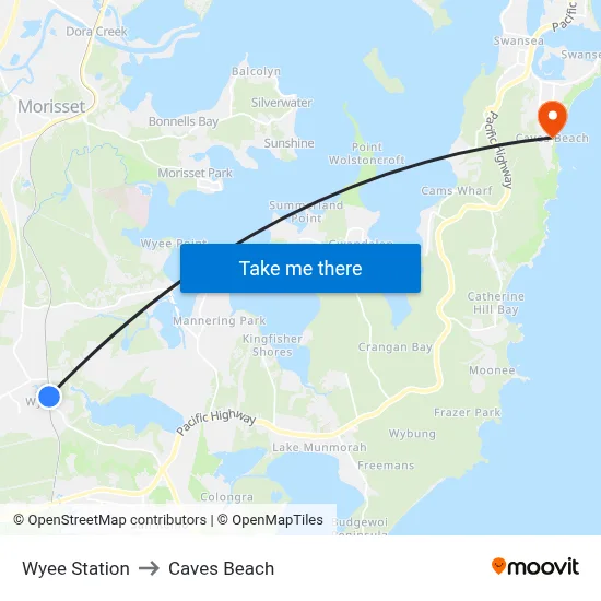Wyee Station to Caves Beach map