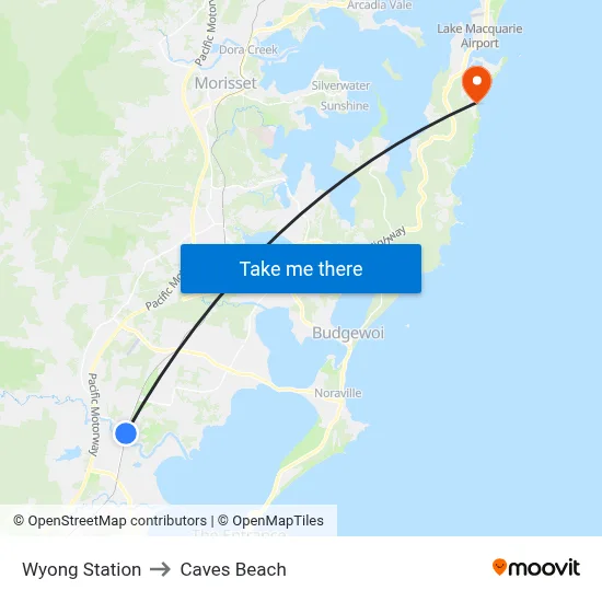 Wyong Station to Caves Beach map