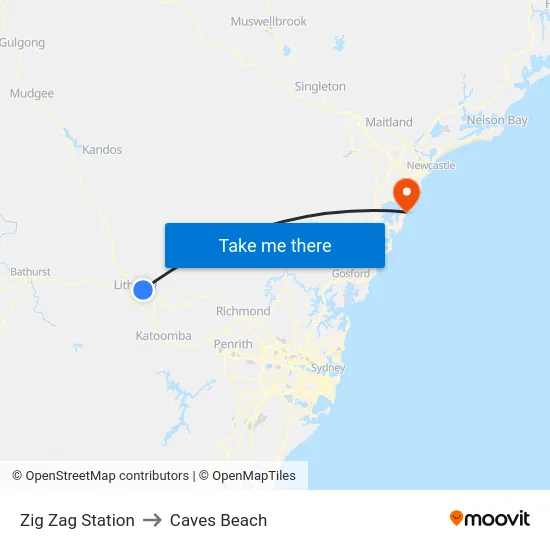Zig Zag Station to Caves Beach map