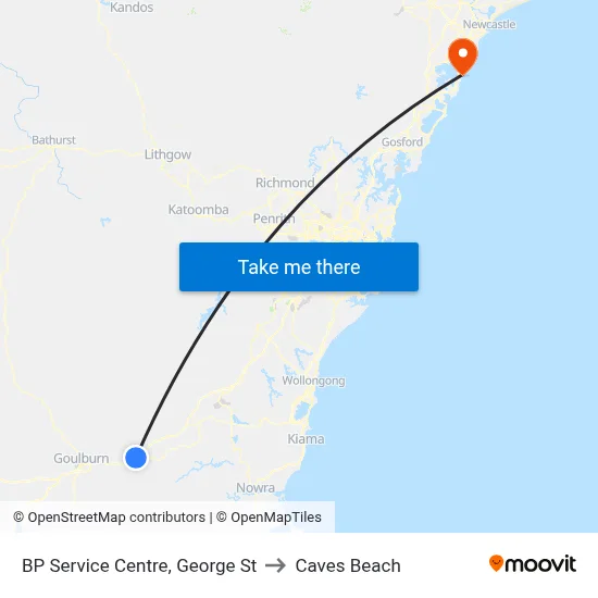 BP Service Centre, George St to Caves Beach map