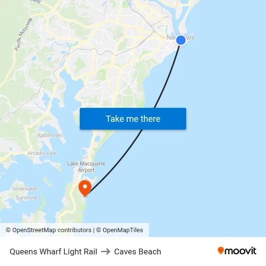 Queens Wharf Light Rail to Caves Beach map