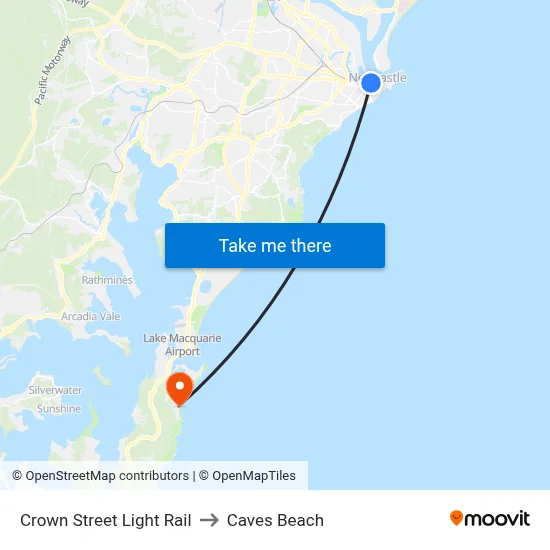 Crown Street Light Rail to Caves Beach map