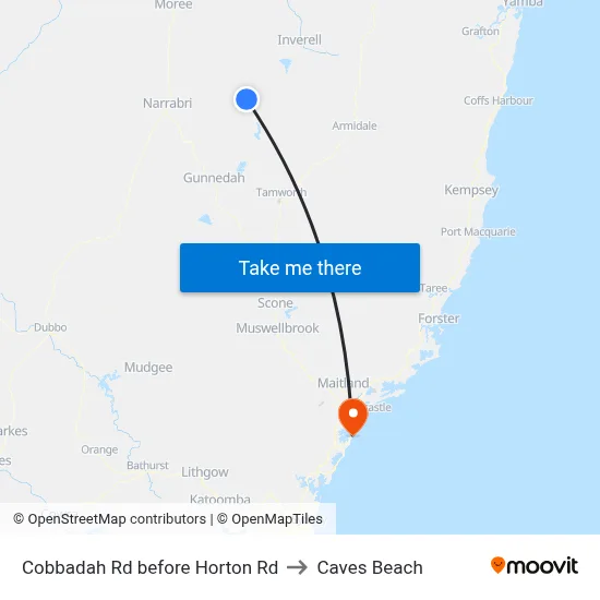 Cobbadah Rd before Horton Rd to Caves Beach map