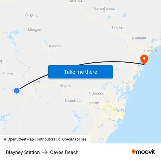 Blayney Station to Caves Beach map